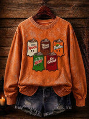 Sweatshirt mit gruseliger Soda-Dose Halloween-Geist druck für Frauen