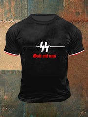 Herren Gott Mit Uns Print Vintage Mode Kurzarm T-Shirt