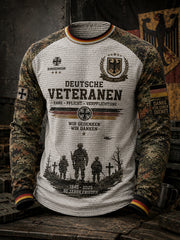 Herren-Vintage-Waffelstrick-Langarm-T-Shirt mit Camouflage-Print im Militärstil