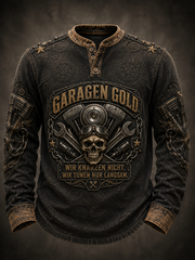Lässiges T-Shirt für Herren mit humorvollem Spruch und Knöpfen