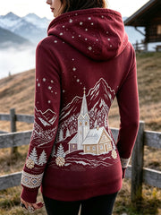 Damen-Kapuzenpullover im schmalen Schnitt mit Vintage-Print im österreichischen Landhausstil