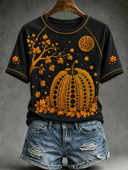 Frauen Herbst Halloween Kürbis Kunst Druck Kurzarm T-Shirt
