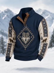 Herren-Winterpullover mit Wolfsmuster, lässig