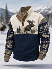 Herren Winter Elch Print Lässiger Pullover