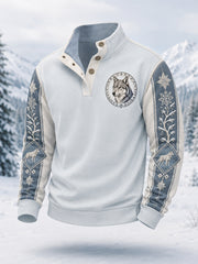 Herren-Winterpullover mit Wolfsmuster, lässig
