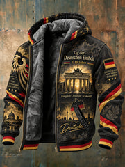 Gedenk-Grafikdruck-Kapuzenjacke mit langen Ärmeln zum Tag der Einheit der Männer