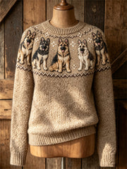 Damen-Vintage-Pullover mit Rundhalsausschnitt, bedruckt mit einem Yoke-Isle-Muster von Deutschen Schäferhunden