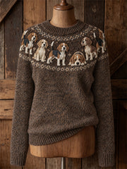 Damen Vintage Beagle Dogs Yoke Isle Print Pullover mit Rundhals ausschnitt