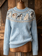 Damen-Langarm-Pullover mit niedlichem Welpenmuster, lässiger Stil