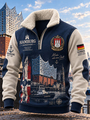 Herren-Sweatshirt mit Stehkragen und langen Ärmeln, verziert mit einem urbanen Gedenk-Graphic-Print