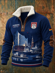 Herren-Sweatshirt mit Stehkragen und langen Ärmeln, verziert mit einem urbanen Gedenk-Graphic-Print