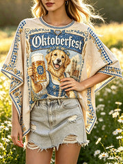 Damen Deutsch Bayerisches Niedliches Hunde bier druck Lässiges Loose-Fit-T-Shirt