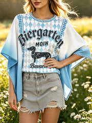 Damen Deutsch Bayerisches Niedliches Hunde-Gradienten-Print lässig Loose-Fit-T-Shirt