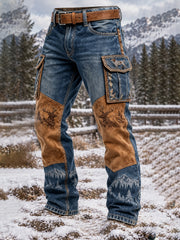 Herren-Cargohose im Vintage-Western-Look mit Jagdmotiv-Druck, lässig geschnitten