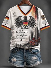 Damen-T-Shirt mit V-Ausschnitt und Aufdruck zum Volkstrauertag