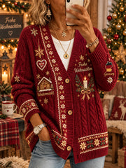 Damen-Strickcardigan mit langen Ärmeln und Weihnachtsmotiv