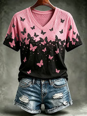 Kurzärmliges T-Shirt mit Butterfly-Print für Frauen