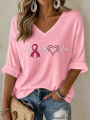 Damen-T-Shirt mit mittellangen Ärmeln und V-Ausschnitt zum Frauentag