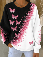 Geripptes Rundhals-Sweatshirt für Frauen zum Thema Brustkrebs