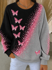 Geripptes Rundhals-Sweatshirt für Frauen zum Thema Brustkrebs