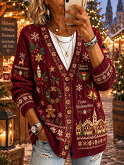 Gestrickter Damen-Cardigan mit weihnachtlichem Muster