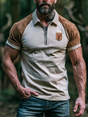 Herren-Vintage-Farbkombi-T-Shirt mit Reißverschluss