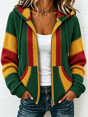 Reggae inspirierte gemütliche Strickjacke mit Kapuze für Damen