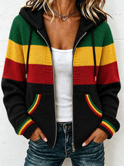 Damen-Strickcardigan mit Kapuze im Reggae-Stil, besonders kuschelig