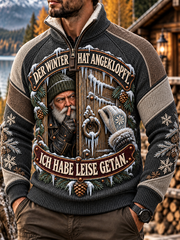 Herrenpullover mit humorvollem Spruch und geknöpften Ärmeln