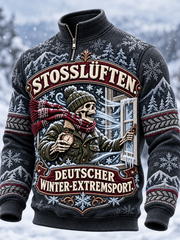 Herren-Waffelpiqué-Langarm-T-Shirt mit humorvollem Aufdruck
