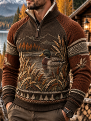 Herren-Strickpullover mit Kunstmotiv und geknöpftem Ärmel für den Herbst