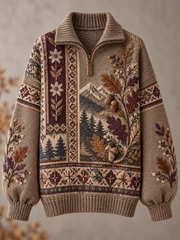 Herbstlicher Strickpullover mit Kunstmotiv