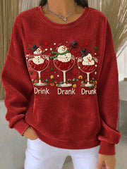 Damen Sweatshirt mit Weihnachts druck "Drink Drunk Drunk"