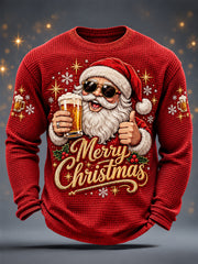 Herren Weihnachts weihnachts mann trinken Bier druck Lässiges Waffel-Langarm-T-Shirt