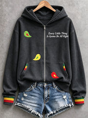 Damen-Kapuzen-Cardigan „Every Little Thing Is Gonna Be All Right“