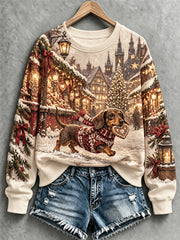 Weihnachtlicher Damen-Sweatshirt mit Dackelmotiv