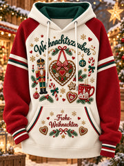 Damen-Kapuzenpullover mit langen Raglanärmeln und weihnachtlichem Print