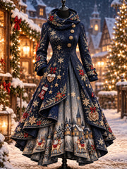 Langes Damenkleid mit weihnachtlichem Jubiläumsdruck