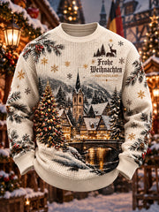 Herren-Sweatshirt mit weihnachtlichem Print, Waffelstruktur und langen Ärmeln