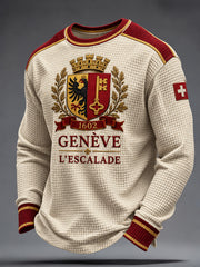Herren-Sweatshirt aus Waffelpiqué mit Aufdruck, Schweiz