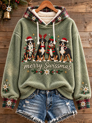 Damen-Kapuzenpullover aus Flanell mit weihnachtlichem Schweiz-Motiv