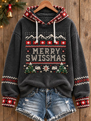 Damen-Kapuzenpullover aus Flanell mit weihnachtlichem Schweiz-Motiv