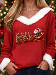 Lustiger Damen-Pullover mit Rundhalsausschnitt und Weihnachtsmann-Print
