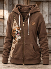 Damen Peeking Beagle Hund & Pfote Drucke Reiß verschluss Kontrast druck Full Zip Hoodie