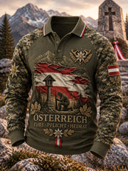 Herren-Poloshirt mit langen Raglanärmeln im Veteranen-Gedenkdesign