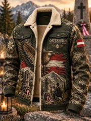 Herrenjacke mit Fleece-Innenfutter und grafischen Motiven zum Thema Veteranen