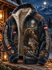 Herren-Flanellkapuzenjacke mit grafischem Jagdmotiv-Print