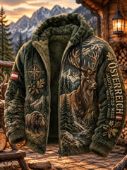 Herren-Flanellkapuzenjacke mit grafischem Jagdmotiv-Print