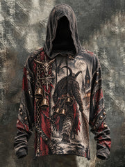 Herren-Krampusnacht-Print-Hoodie mit langen Ärmeln