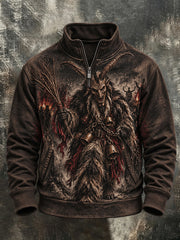 Herren-Krampusnacht-Print-Sweatshirt mit Reißverschluss